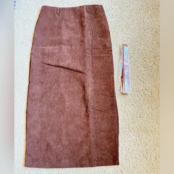 Brown Retro brown Corduroy Slit Skirt Female Mid-length‎ High Waist Elegant new… - Picture 5 of 8